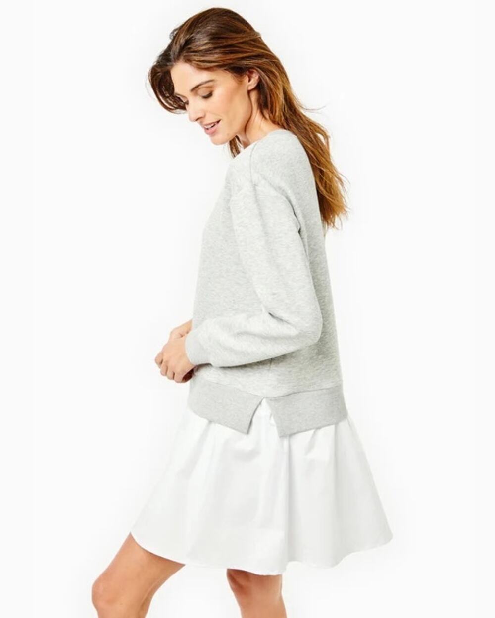 Addison Bay Gray Sweatshirt Button White Cotton Mini Dress Preppy Women's Small